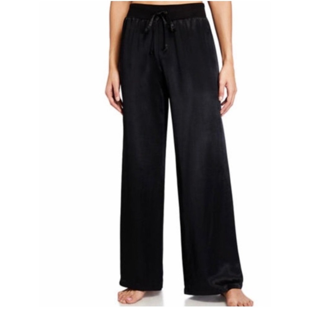 PJ Harlow Jolie Black Satin Wide Leg Lounge Pajama Pants XL Made in‎ USA
